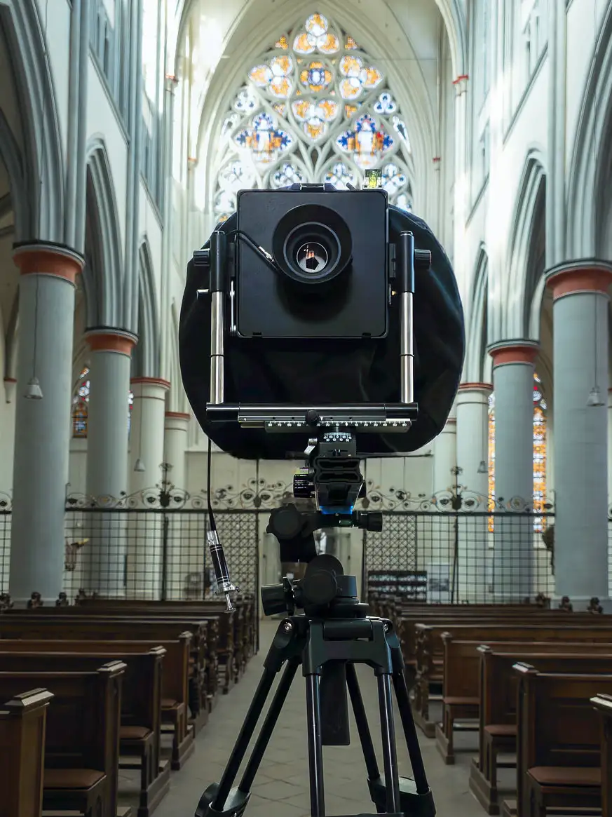 architekturfotografie-kirchen-kamera Fachkamera für Kirchenfotografie. Die Großformat Kamera mit Rodenstock Sironar Objektiv des Architekturfotografen für Kirchenfotografie.